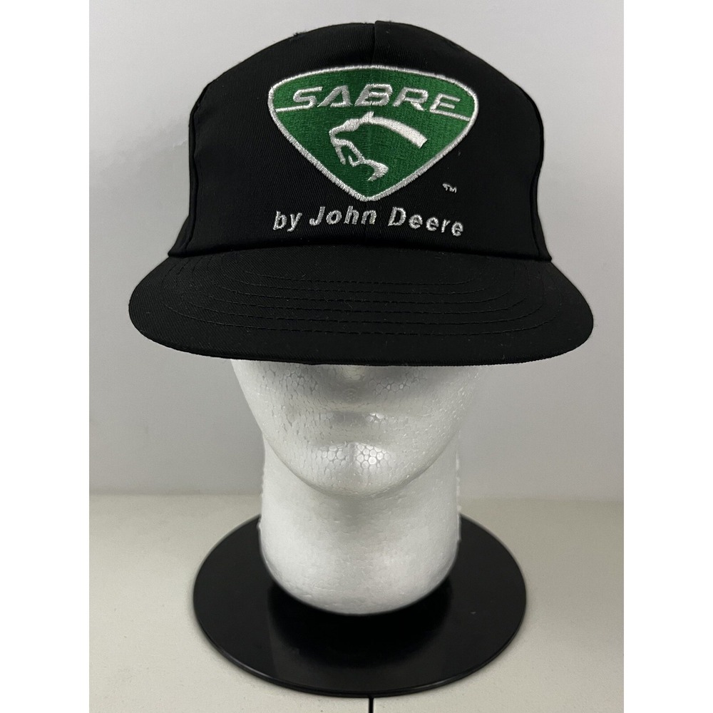 Vintage John Deere SABRE Cut Loose Snapback Hat Black Mens Baseball Cap JoAnn